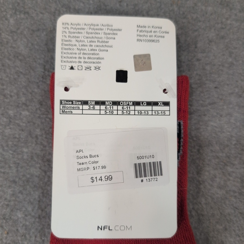 Tampa Bay Buccaneers NFL Team Apparel Red Crew Socks LG 5001U10 - Picture 4 of 4
